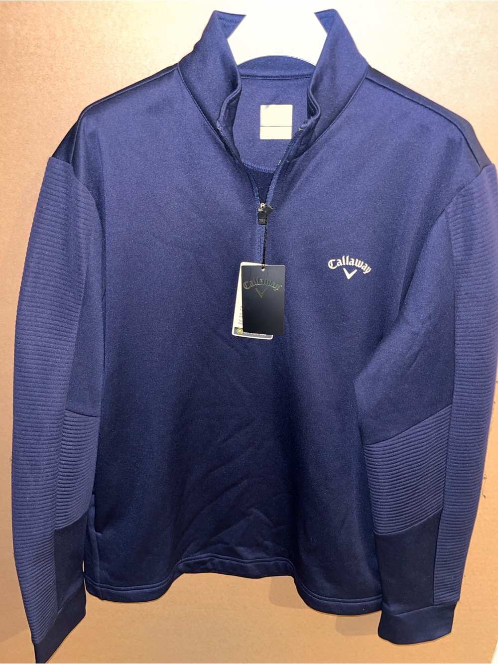 NWT Callaway 1/4 Zip Pullover Mens Medium Blue UPF Peacoat NEW Golf